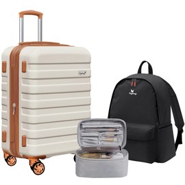 KEYTANG Zebra Light Weight Hardside Expandable Luggage Spinner Wheels Suitcase W/TSA Lock, White-Brown, Carry on-3 Pieces