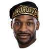 Dupsie's Adebo African Kufi Hat with Embroidery, Black and Gold,