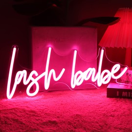 SYLHOME Pink Lash Babe Neon Light Sign Lash Beauty Salon Gorgeous Lady Girls Bedroom Game Room Wall Decor Sign for Party Birthday Christmas Gifts USB 5V 15.8"X6.5"