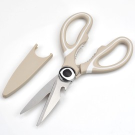 Kitchen Scissors, Heavy Duty Kitchen Scissors, Stainless Steel Kitchen Shear with Cover, Sharp Cooking Scissors for Meat Chicken Fish Nut Vegetable Herb, Bottle Opener (Khaki)