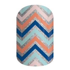 Jamberry Nail Wraps - Dream Come True - Full Sheet - Navy, Blue & Coral Chevron on Silver Sparkle