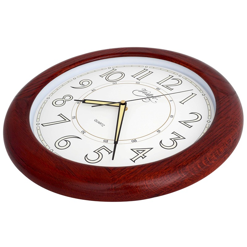 JUSTIME 14-inches Oak Solid Wood Luminous Wall Clocks, Silent Sweep