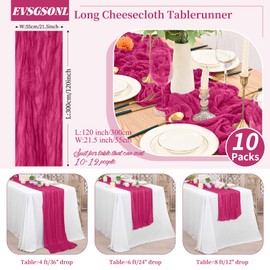 EVSGSONL 10 Pack Cheesecloth Table Runner Hot Pink,10 ft Gauze Table Runner Long Semi-Sheer Rustic Boho Table Runners for Wedding,Bridal Shower,Party,Banquet Decoration(21.5 x 120 Inch)