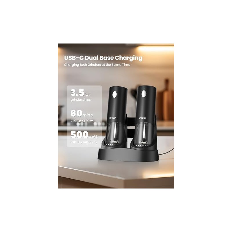Rechargeable Electric Salt and Pepper Grinder Set with LED Light