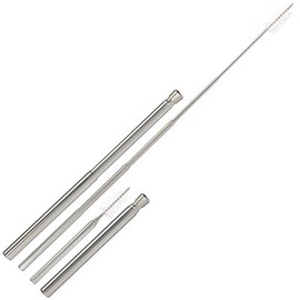 com-four® 2 x Foldable Stainless Steel Straws, Rustproof and Reusable, Straw with Telescopic Brush as a Gift Idea for Holidays, Travel, Outdoor, 20 cm