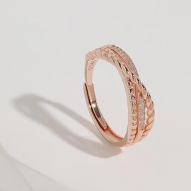 Meissa Handgefertigter Gehämmertes Sterling Silber Kreuzringe für Damen Mädchen Vergoldeter X-Ring Boho Daumenband Offener Verstellbarer Statement Ring Schmuckgeschenke für Sie, Roségold