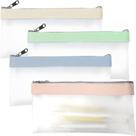 Ceeyoll Pack of 4 Translucent Pencil Cases, Large Capacity Pencil Case, Transparent Waterproof Pencil Case, Portable Pencil Case School Office Supplies Travel Stationery Storage Bag