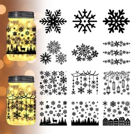 INFUNLY Set of 12 Christmas Snowflakes Mason Silhouettes Jar Stickers 3.9x3.5Inch Christmas Decals Elk Silhouette Cutouts for Jars Home Wall Windows Scrapbook Decoration Supplies DIY Crafts