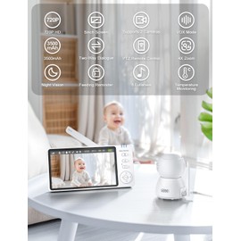 BURNNOVE Baby Monitor with Camera 5'' 720p HD Screen Baby Video Monitor with Two Way Audio 2X 4X Digital Zoom VOX Mode Night Vision Temperature Monitoring 8 Lullabies and 5 Alarms