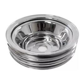 SPP SB Chevy Crank Crankshaft Pulley LONG Water Pump SBC 350 383 V8 Chrome 3 Grooves