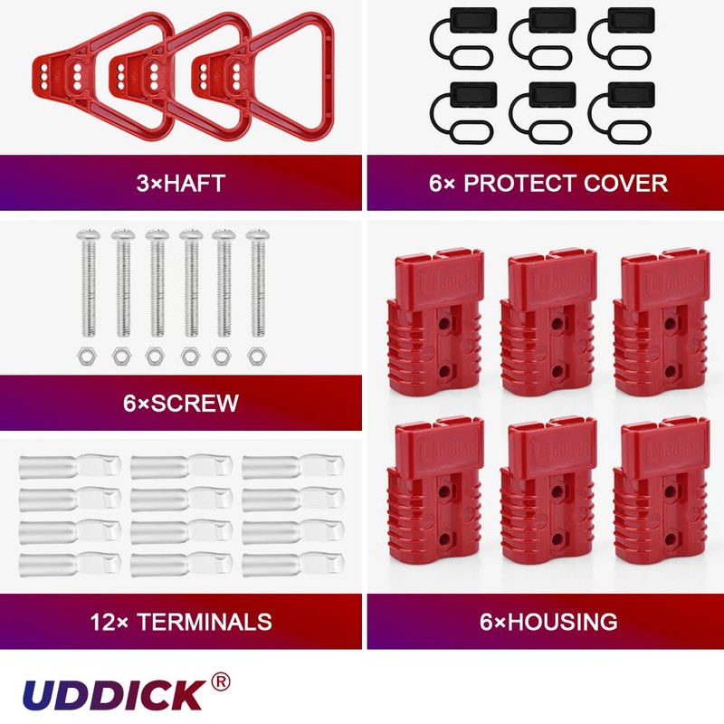 Uddick 6PCS 175A Battery Quick Connector with Dust Cover and