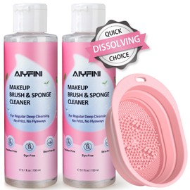 Alyfini Alyfini Makeup Brush Cleaner Solution Concentrate - 10.2 Fl Oz Makeup Remover Shampoo Set with a Foldable Make Up Cleanser Silicone Bowl, Deep Cleaning Tool Kit for Makeup Brushes, Sponge and Puffs