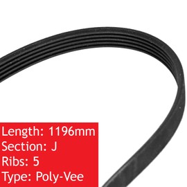 SPARES2GO Drive Belt for Zanussi Washing Machine FJ1276I FJS1286 ZWD1262W ZWF1231W (1196mm, J5)
