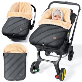 Orzbow Baby Car Seat Footmuff, Adjustable Car Seat Blanket for Baby with Zip,Easy Access,Waterproof Winter Baby Car Seat Cover with Sydney Spinning Fabric,Warm Faux Woolen Fleece,Dark Gery