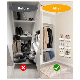 DegMongee 6-Pack Wall Mounted Shoe Rack with Sticky Strips, Space Saving Hanging Shoe Rack, No-Drill Hanging Shoe Shelves, Ideal for RV, Campers, Door, Wall, Closet - White