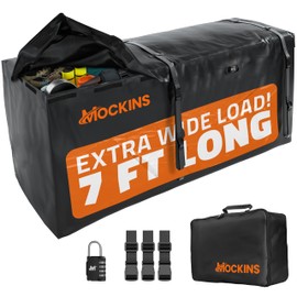 Mockins XXL 40 Cu Ft Soft-Shell Trailer Hitch Cargo Carrier Bag | 84"x24"x34" All-Weather Cargo Bag for Hitch Carrier | 7 Ft Extra Wide Waterproof Truck Bed Storage w/Buckle Straps, Lock, & Carry Bag