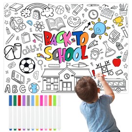 Deepton Tablecloth for Colouring, DIY Colouring Tablecloth Children with 12 Colouring Pencils, Funny Painting Tablecloth for Children, Tablecloth First Day of School, Gift School Cone Filling for Boys