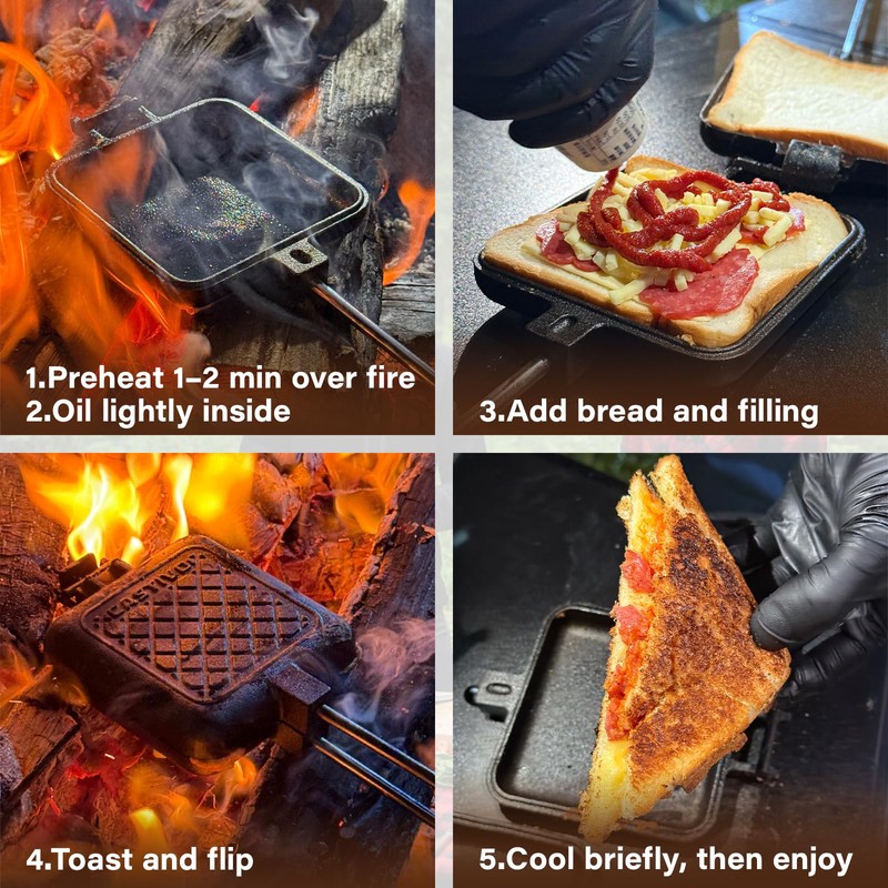 Mountain Pie Maker Cast Iron, Campfire Pie Iron, Hobo Pie