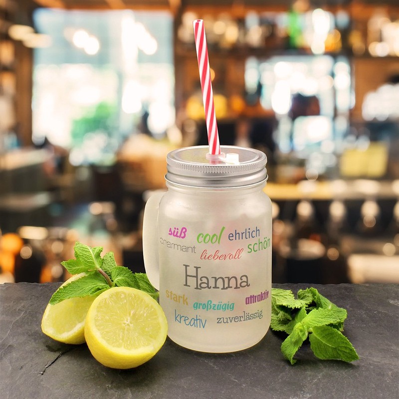 Printplanet Drinking Glass with Handle and Straw – TM) Printed