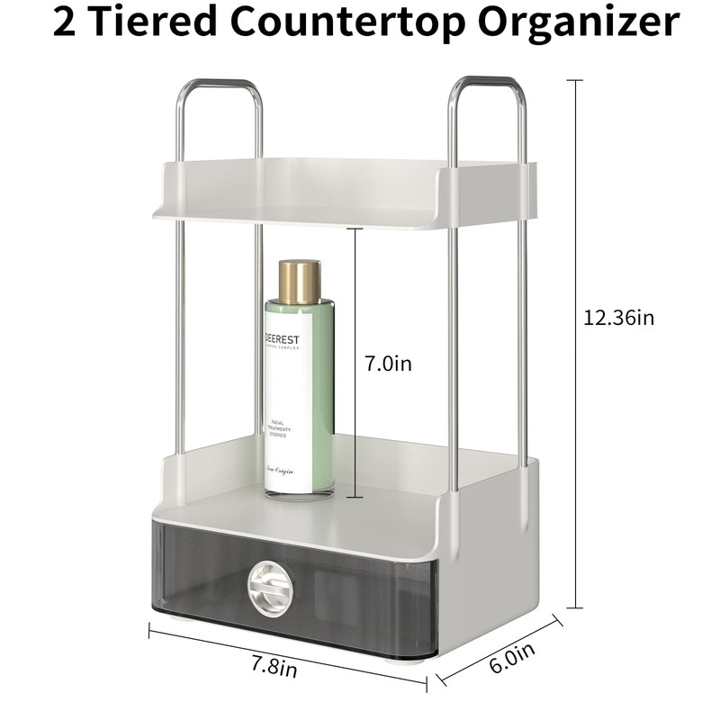 Bathroom Counter Organizer, 2 Tiered Organizer Countertop with Drawer, Makeup