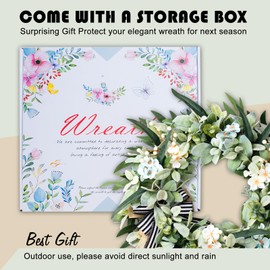 WREATHOME Lambs Ear Wreaths for Front Door Year Round, 20 Inch Green Artificial Wreath for Spring Summer Farmhouse Porch Indoor Outdoor Decor