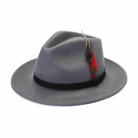 ZAFS Mens Trilby Hats Womens Fedora Hat Mens Fedora Hat Adjustable Band Feather Fedora Hat For Men Trilby Hat For Men Felt Fedora Hats For women Wool Hats For Women -Grey-M