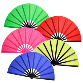 ATTRACME 5PCS Large Chinese Folding Fans for Line Dancing, Clacking Fans for Line Dancing, Foldable Handheld Fans, Popping & Clapping Hand Fans Bulk Set (5 Colors)