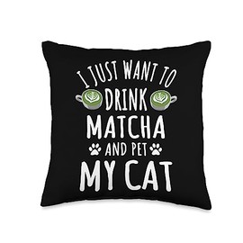 Matcha Design Love Green Tea Japan Cute Lover Outfit Cats Owner Love Matcha Throw Pillow, 16x16, Multicolor