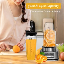 Blender Cups, Juicer Cups, Juicer Replacement Parts, 1pcs 24oz Cups + 1pcs 32oz Cups with to-Go Lids, Blender Accessories Replacement Parts for Ninja Blender