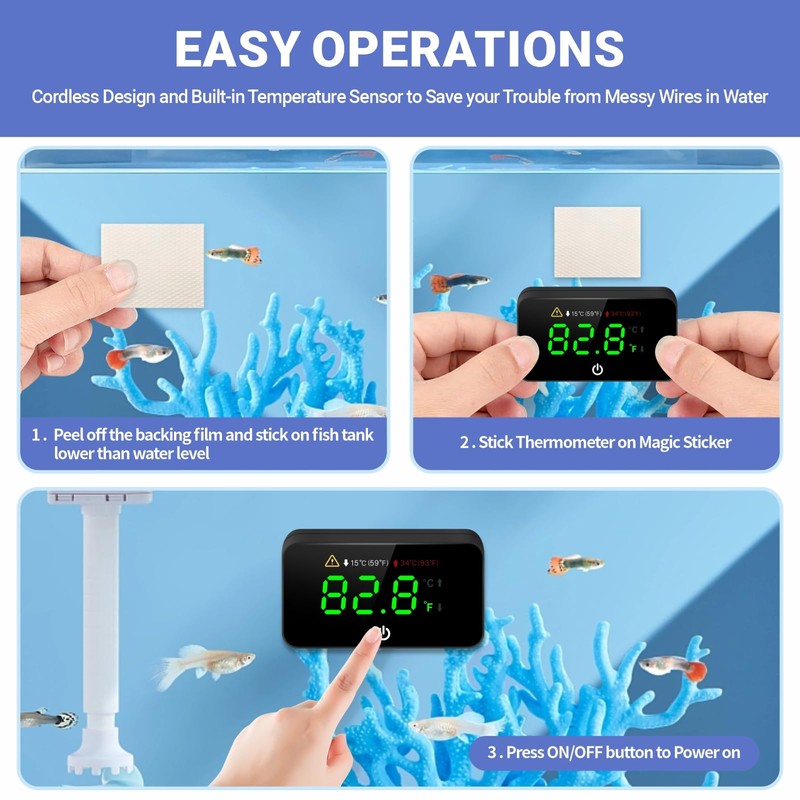 MoonOrange Digital Aquarium Thermometer, Stick-on Fish Tank Thermometer with LED