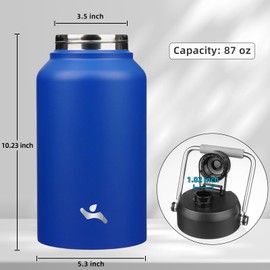 Konokyo Jug with Handle,87 oz Insulated Water Bottle with Carrying Pouch, Double Wall Vacuum Stainless Steel Metal Bottle,Blue