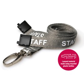 Staff Lanyard Neck Strap Grey 15mm Wide with Metal Clip and Safety Breakaway for ID Card Pass Badge Holders, Office, Work, NHS, Teachers, School (5)