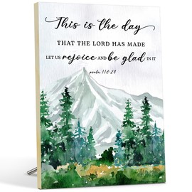 Christian Desk Sign, Psalm 118:24 Bible Verses Wall Decor - This Is The Day That The Lord Has Made, Religious Gifts For Women, Scripture Gifts For Baptism, Wooden Plaque Decor for Home Office -28