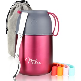 Milu® Thermal Food Container, 450/650 ml, Stainless Steel, Warmth Preservation, for Baby Food, Cereals to go, Thermal Lunch Box, Berry (450 ml)