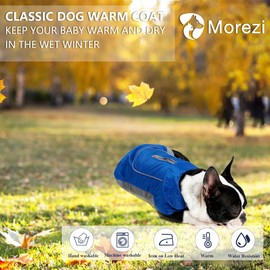 Morezi Dog Warm Coats Jackets Waterproof Coats with Harness Hole Puppy Coat for Small Medium Dogs - Blue - L