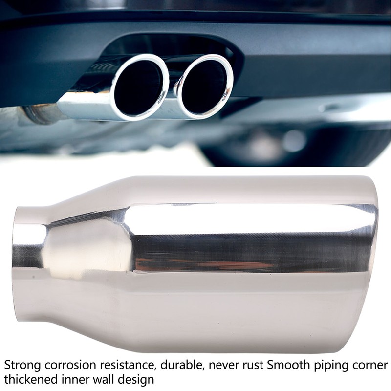 Single Outlet Exhaust Tip Silver Stainless Steel Beveled Mouth Straight