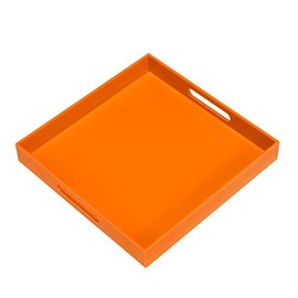 KEVLANG Orange Sturdy Acrylic Serving Tray with Handles-12x12Inch-Serving Coffee,Food,Breakfast,Butler-Kitchen Countertop Tray-Makeup Drawer Organizer-Vanity Table,Ottoman Tray-Decorative Tray