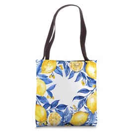 Italian Blue Tiles Pattern Lemons Citrus Mosaic Tote Bag
