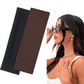 BELEVO 7cm Wide Headband, Stretchy Headbands for Women's Hair Black Head Band Elastic Head Bands Soft Hair Bands for Men and Women for Sports, Yoga and Exercise (Black, Brown)