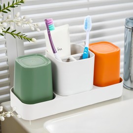 Toothbrush Holder for Bathroom, Bathroom Organizer Storage Set with 2 Cups, Electric Toothbrush Holder, Bathroom Accessories Storage for Toothpaste