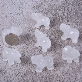 Justinstones Clear Quartz Rock Crystal Elephant Figurine Office Decor Reiki Chakra Crystal Healing Guardian Desk Decoration Stone Crafts Gemstone Collectible 1.6 inch