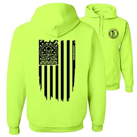 Armed American Supply Hi Vis, Hi Viz Molon Labe Ghost Flag Cotton/Poly Blend Safety Hoodie for Work, Cool Hooded Sweatshirts for Men, Safety Yellow, 4XL