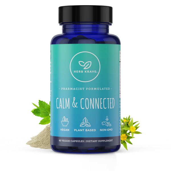 Calm & Connected -Stress Support & Ayurvedic Nootropic for Natural Calm, Focus, Clarity and Energy, Cortisol Manager with Ginkgo Biloba, Ashwagandha, Rhodiola, Lemon Balm -60 Capsules (1)