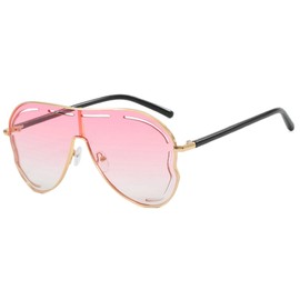 Oversized One-piece Lens Fashion Sunglasses for Women, Metal Hollow Out, UV Protection (pink)