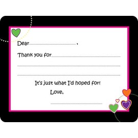 Script and Scribble Brite Mod Hearts Fill-in Thank You Note Cards for Kids, 5.5" X 4.25" Notecards with White Envelopes