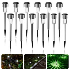 Pack of 12: Solar Lights Garden Waterproof Solar Garden Light Made of Stainless Steel Energy Saving Solar Light Path Light Solar Lamp Decoration Light for Outdoor Garden Patio Lawn Yard Paths Paths