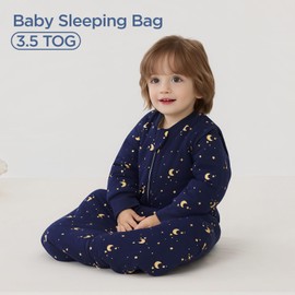 Duomiaomiao 3.5 TOG Baby Sleep Sack 100% Cotton Winter Long Sleeve Baby Wearable Blanket, Super Warm Quilted Comfy Toddler Sleeping Sack
