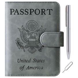 Passport Holder Cover Wallet Travel Essentials Leather Rfid Blocking Case Vacation Luggage Must Haves Travel Accessories for Men Women (120#Grey)