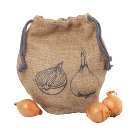Redecker Onion Bag, Reusable Burlap and Cotton Produce Sack with Drawstring Closure, Keeps Onion Fresh, 10-1/2 x 9-1/2 inches