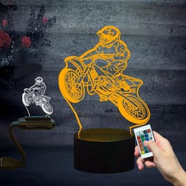 Cool Motorcycle Man 3D Illusion Lamp with 16 Colors Night Light Gradient ABS Base Flash LED Dimming Table Lamp with Remote Control Creative Birthday Gifts for Boys Sports Fans Lover Room Decor